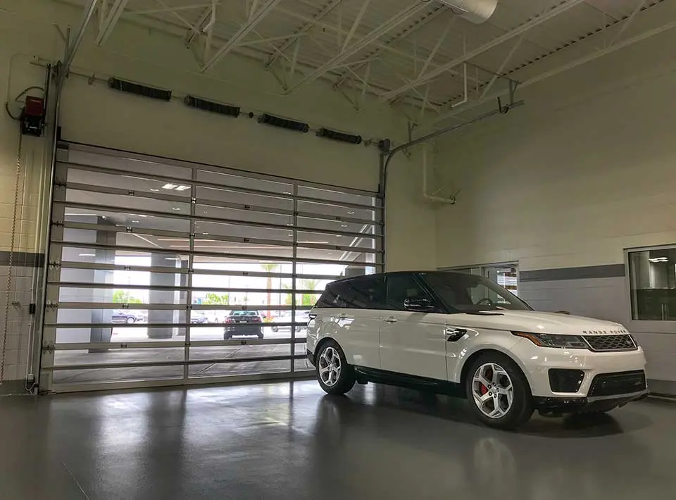 Garage doors at an automotive facility